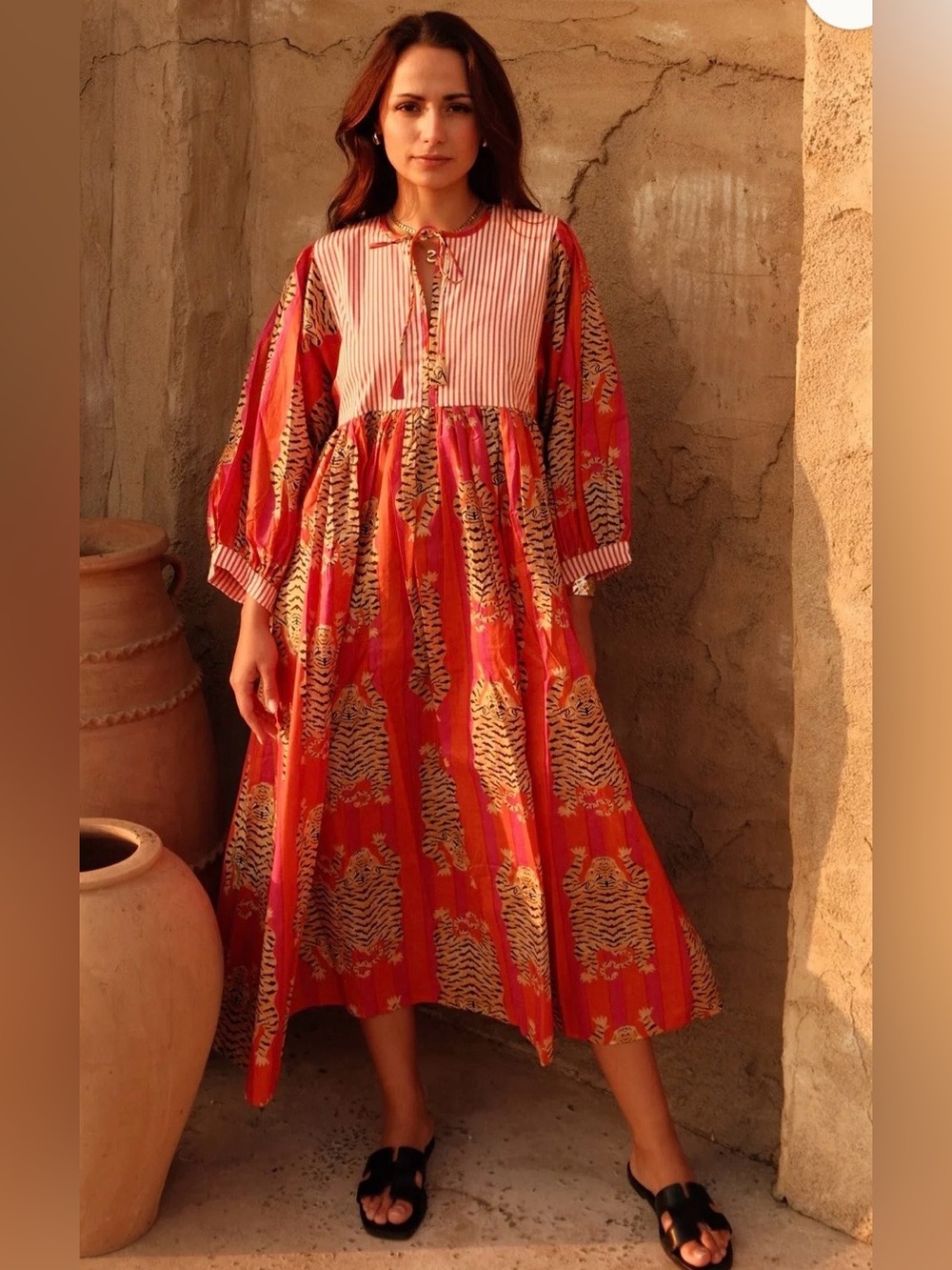House of Sundar Tara Midi Dress Red Tigeress Sz S, EUC